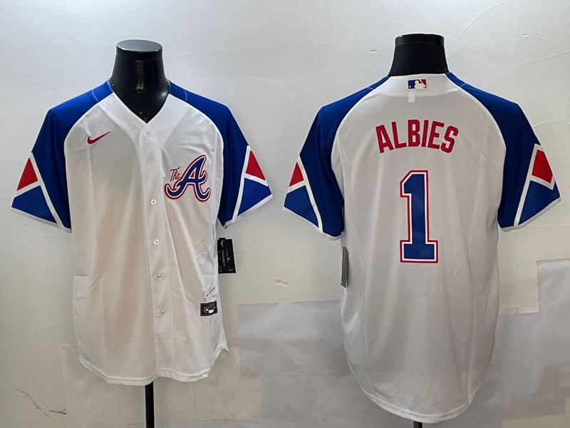 Men Atlanta Braves #1 Albies White City Edition 2025 Nike MLB Jersey style 1